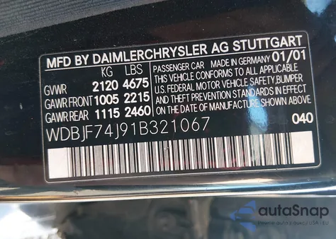 2001 Mercedes-Benz E 55 Amg z USA, uszkodzony, nr VIN WDBJF74J91B321067